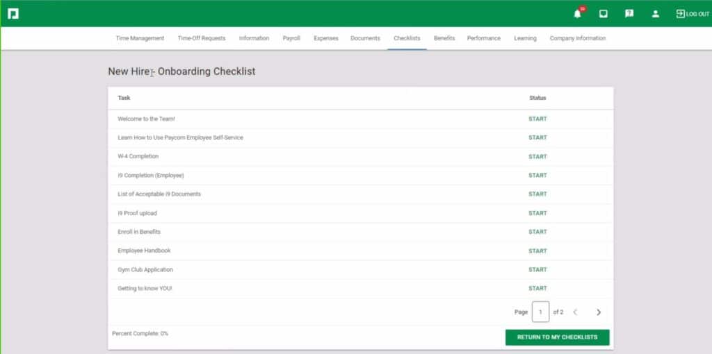 Paycom Software Checklist