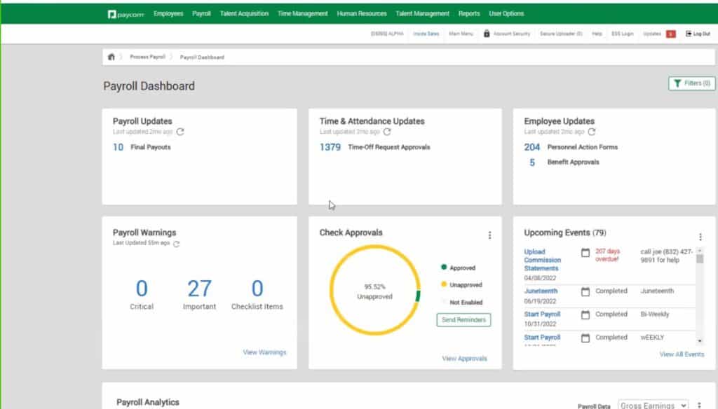 Paycom Software Payroll Dashboard