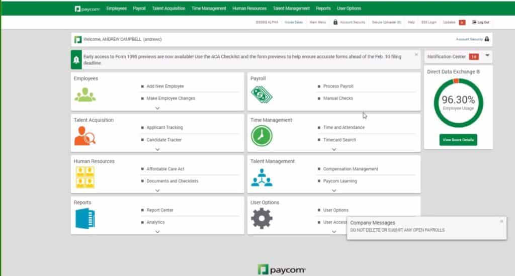 Paycom Dashboard